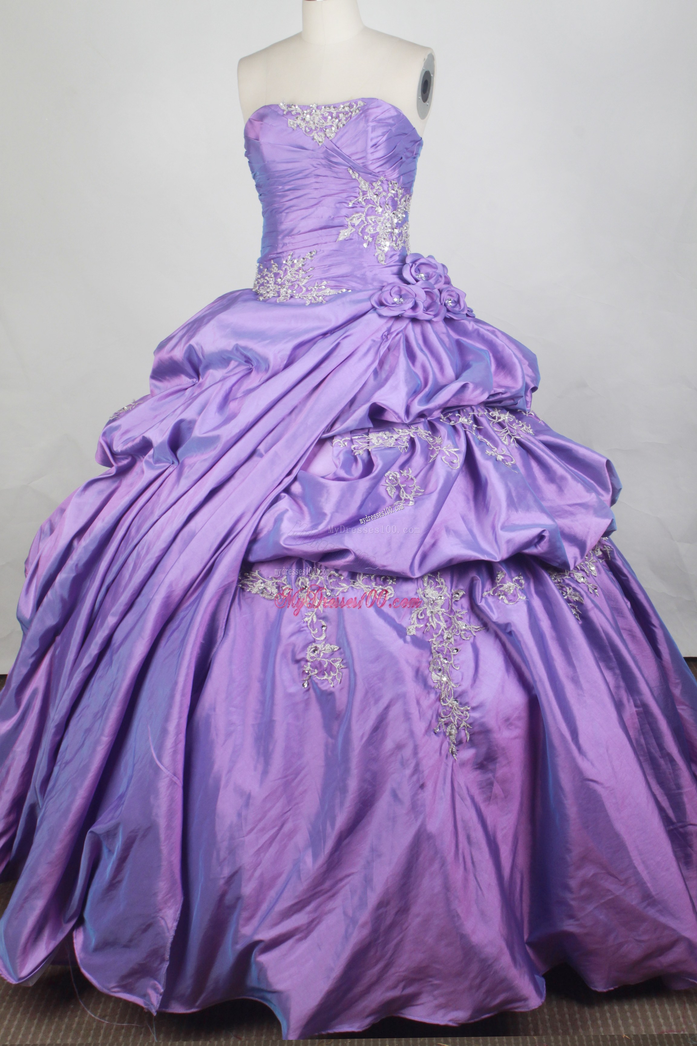 Flowers and Appliques Accent Lavender Dresses 15 with Pick-ups