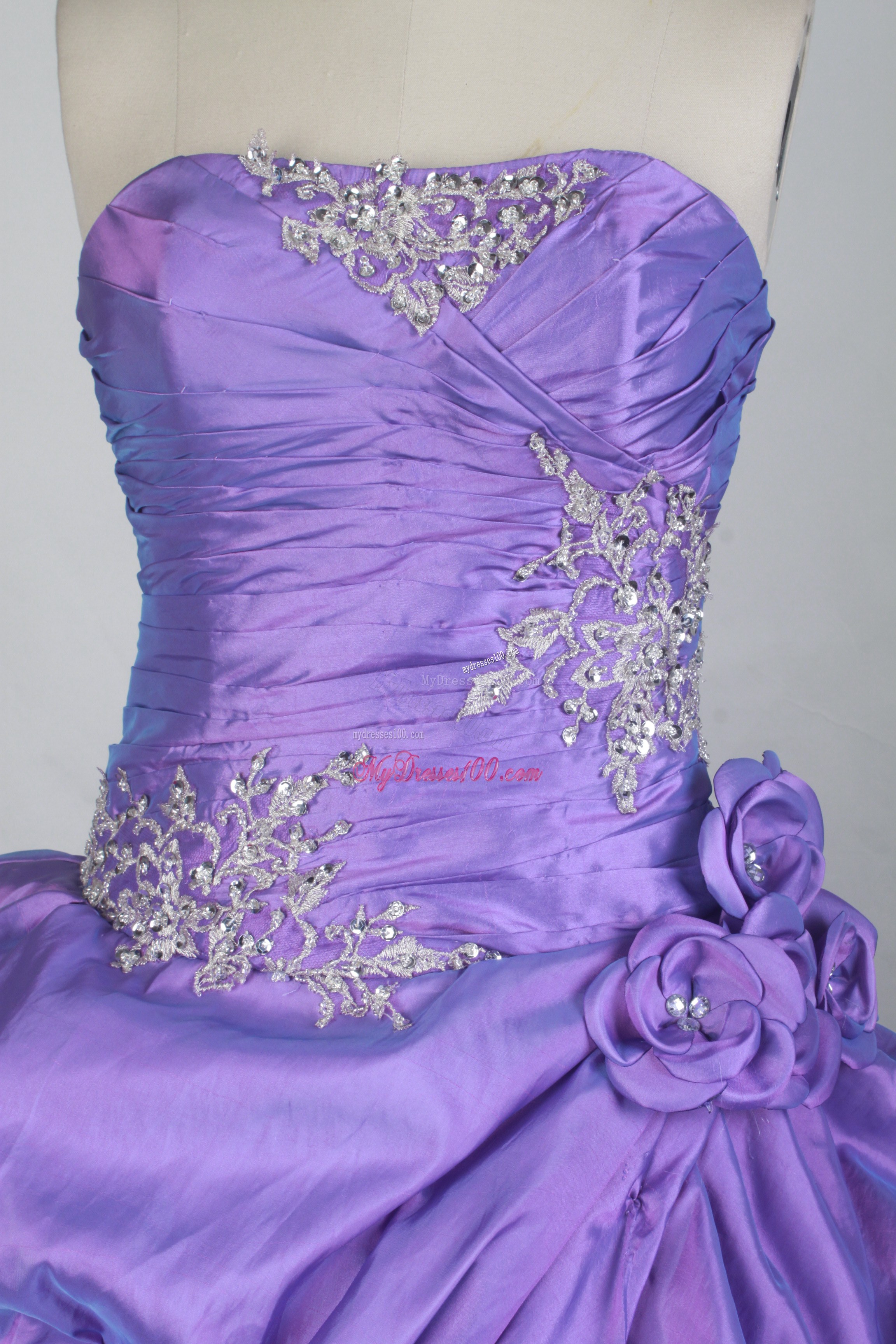 Flowers and Appliques Accent Lavender Dresses 15 with Pick-ups
