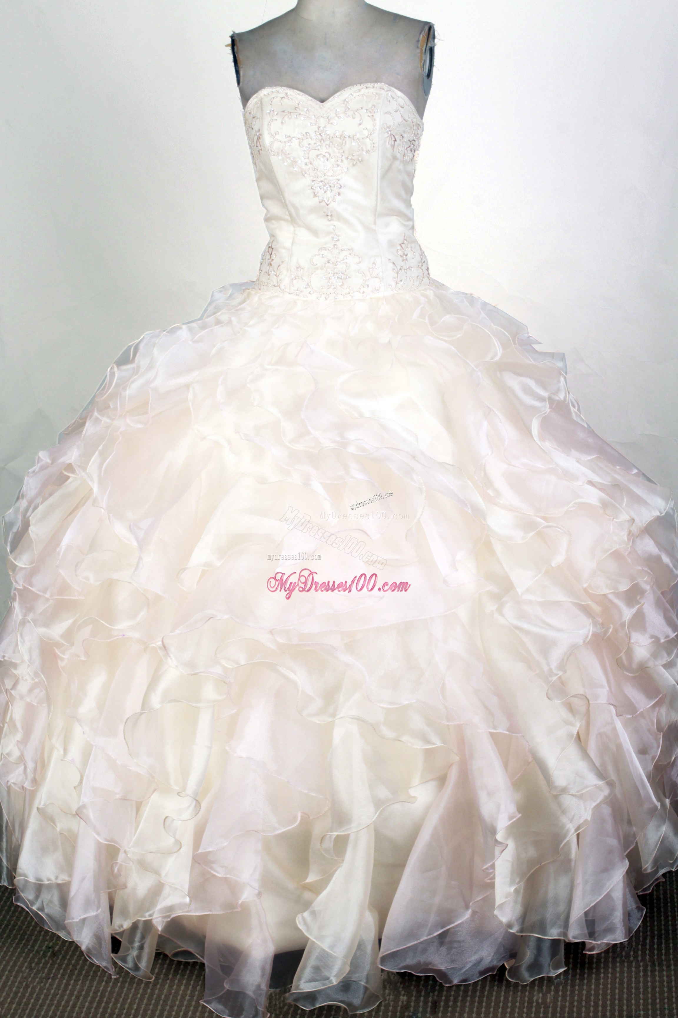 Ruffled Layers Sweetheart Sweet sixteen dresses with Beaded Appliques