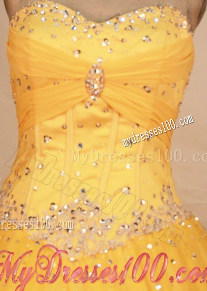 Corset Yellow Sweetheart Puffy Quinceanera Dress Beaded
