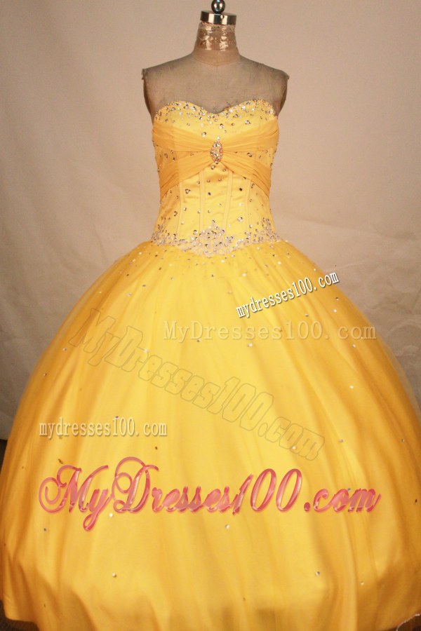 Corset Yellow Sweetheart Puffy Quinceanera Dress Beaded