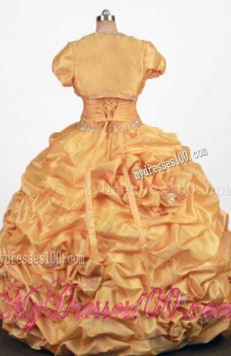 Yellow Square Beaded Pick Ups Taffeta Popular Quinceanera Dresses