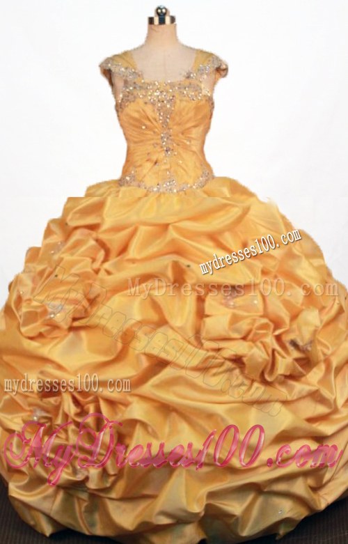 Yellow Square Beaded Pick Ups Taffeta Popular Quinceanera Dresses
