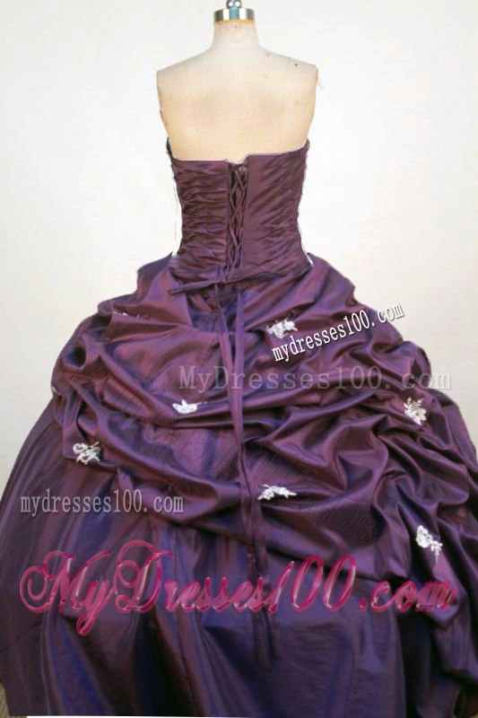 Beautiful Purple Strapless Appliques and Beading Quince Dress Floor-Length