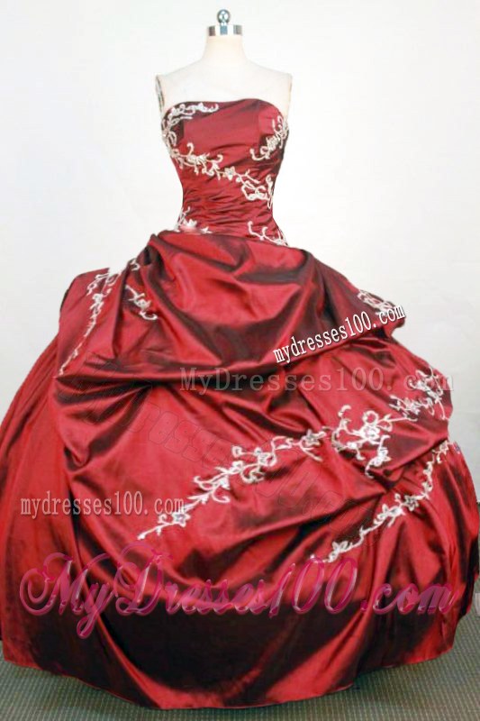 Exquisite Long Red Strapless Appliques Quinceanera Gown Dresses