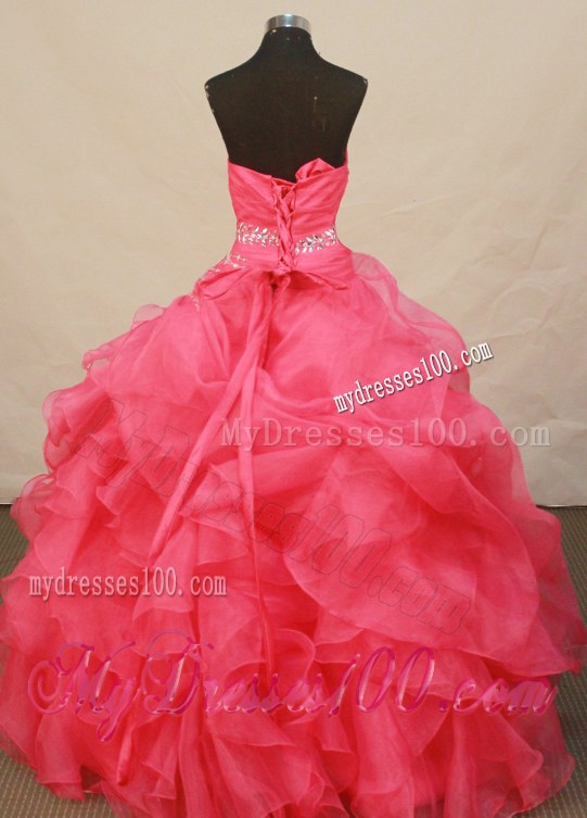Discount Coral Red Quinceanera Dress with Ruffles and Pick-ups
