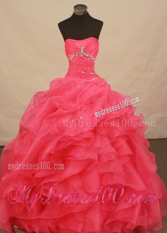 Discount Coral Red Quinceanera Dress with Ruffles and Pick-ups