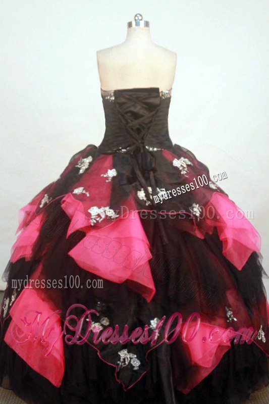 Red and Black Appliques Ruffles Organza Cheap Sweet 16 Dresses On Sale