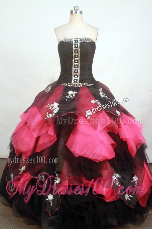 Red and Black Appliques Ruffles Organza Cheap Sweet 16 Dresses On Sale