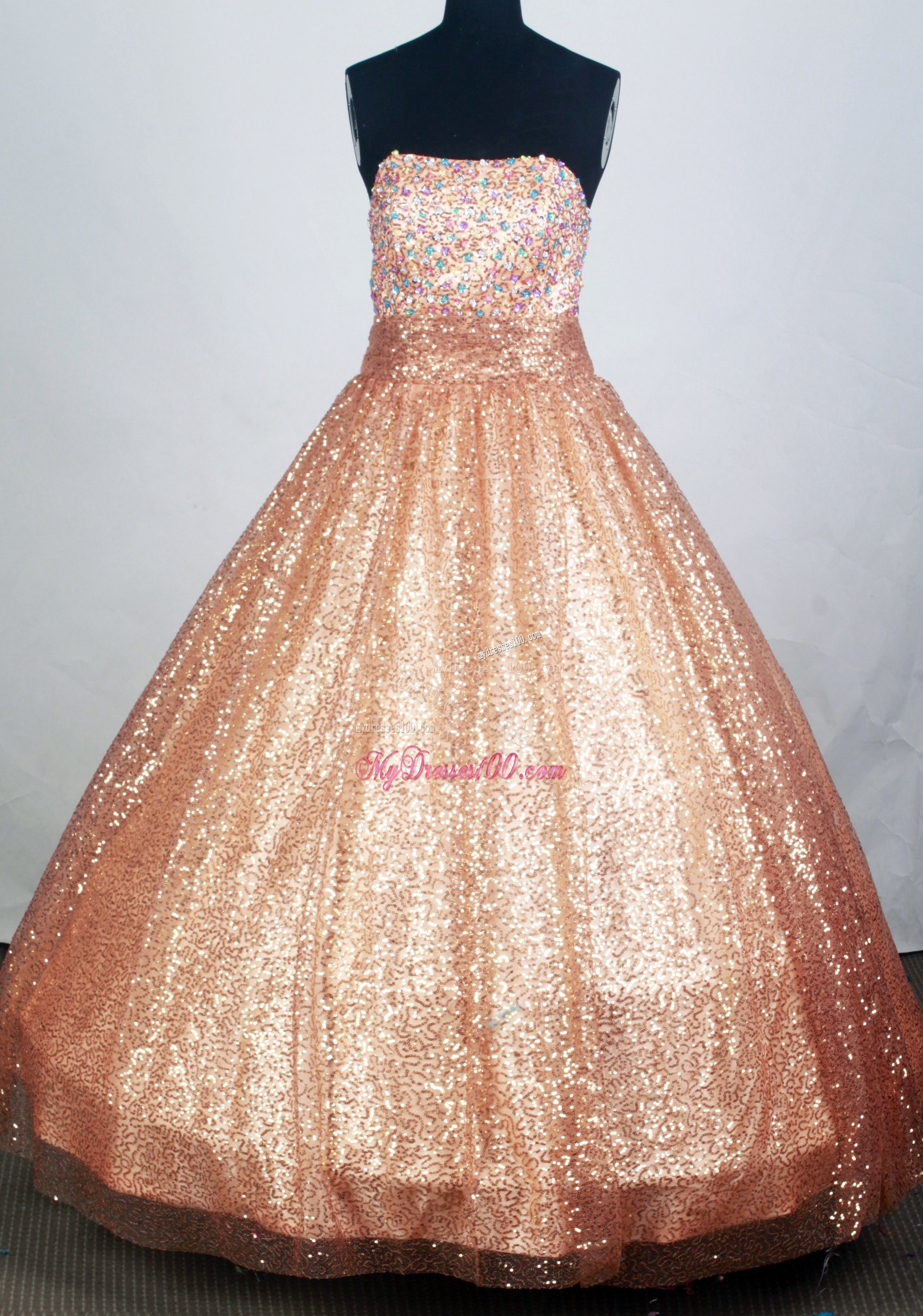 Champagne Strapless Quinceanera Gown with Sequin and Beading