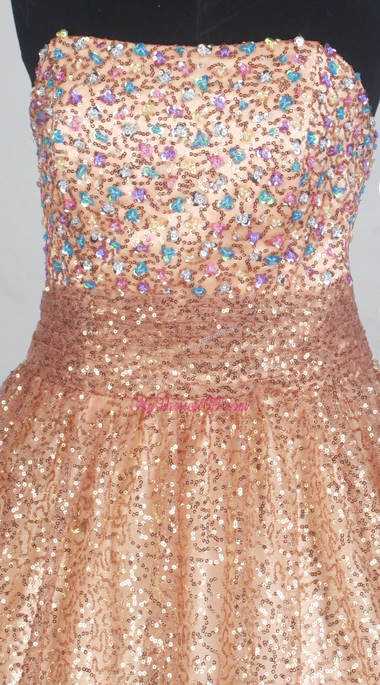Champagne Strapless Quinceanera Gown with Sequin and Beading