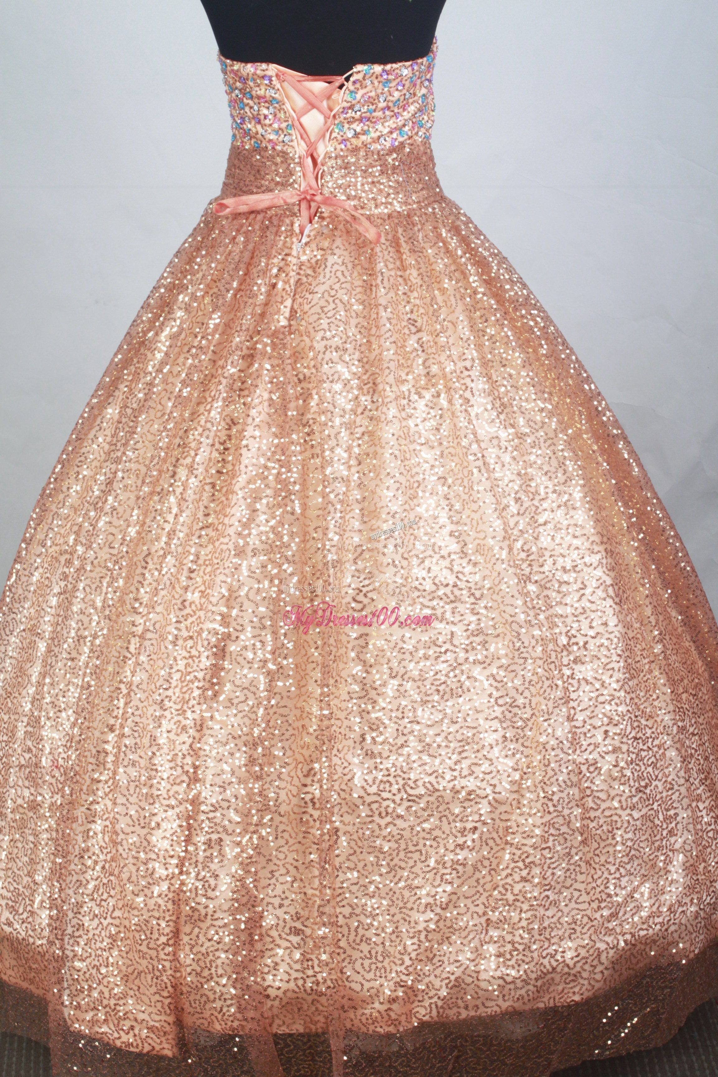 Champagne Strapless Quinceanera Gown with Sequin and Beading