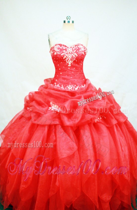 Red Ball Gown Quinceanera Dresses with Beading and Pick-ups