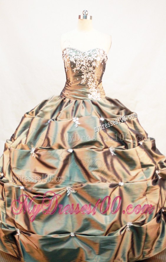 Beaded and Embroidered Dresses 16 with Pick-ups in Olive Green