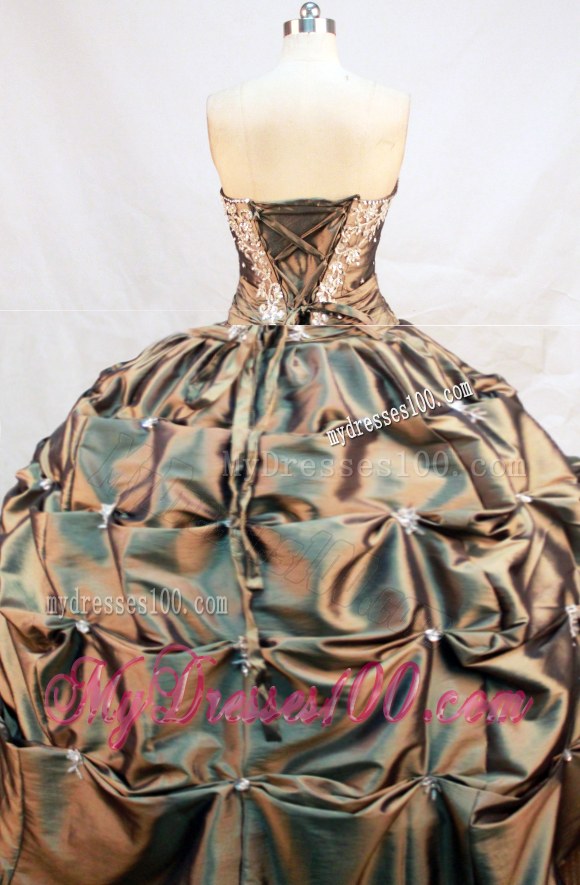 Beaded and Embroidered Dresses 16 with Pick-ups in Olive Green