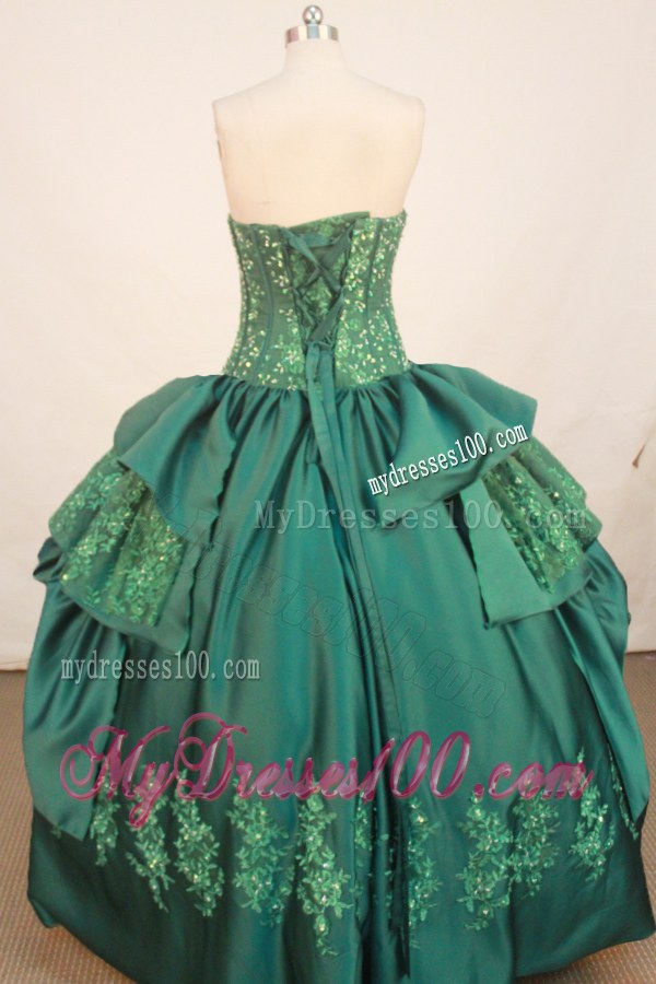 Green Appliques with Beading Ball Gown Elegant Dress for Sweet 16