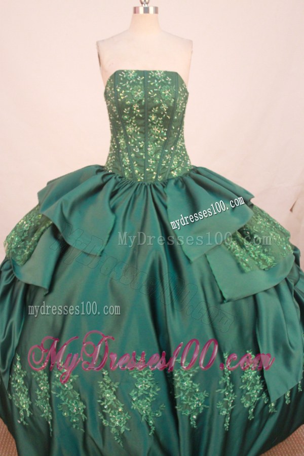 Green Appliques with Beading Ball Gown Elegant Dress for Sweet 16