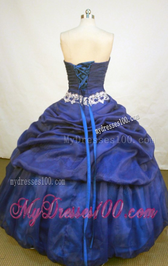 Applique Decorate Waist Royal Blue Modest Quinceanera Dress