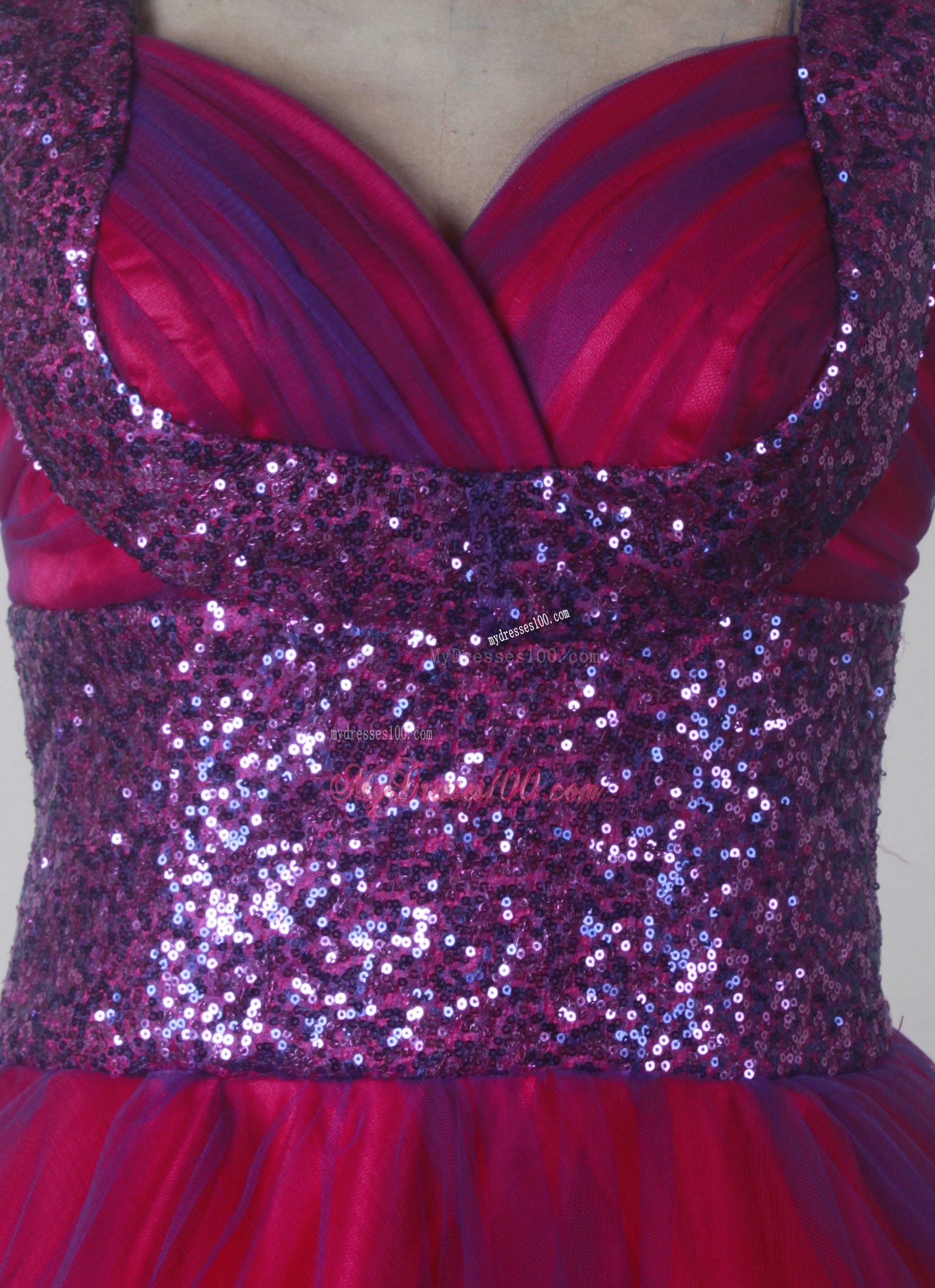 Straps and Sequins Accent Dresses 16 in Red and Purple