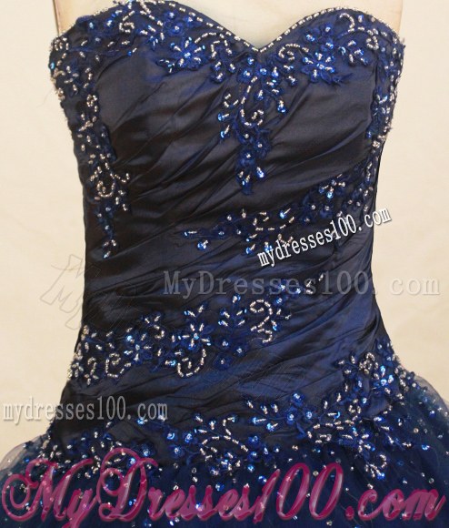 Cheap Beaded Sweetheart Navy Blue Ball Gown Quinceanera Dress