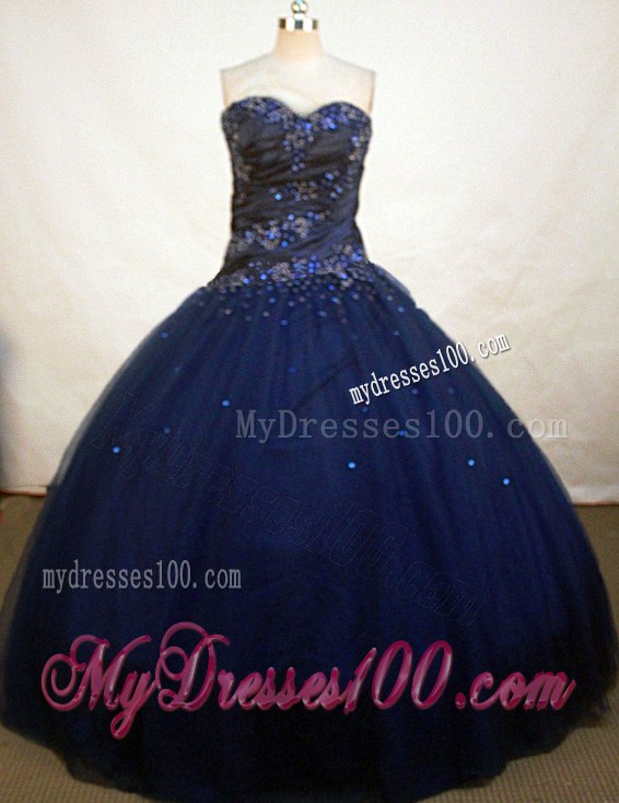 Cheap Beaded Sweetheart Navy Blue Ball Gown Quinceanera Dress