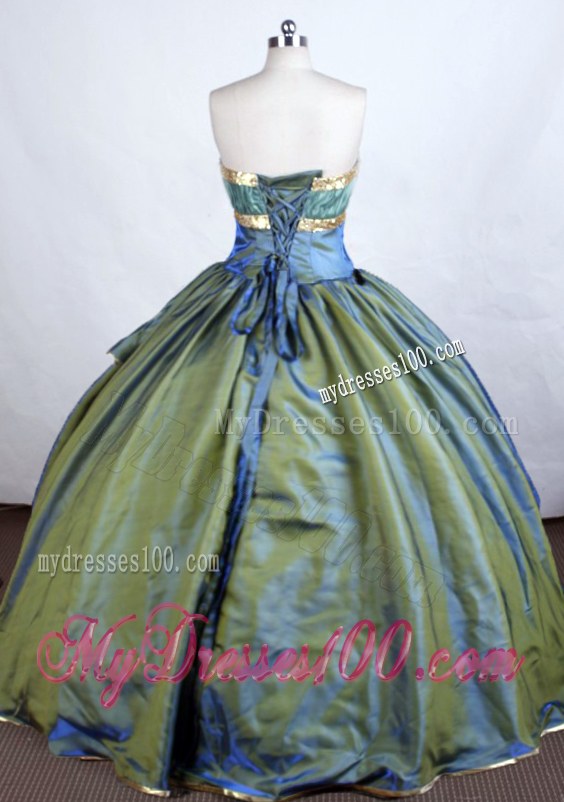 Embroidered Olive Green Quinceanera Dress with Pleats and Frills