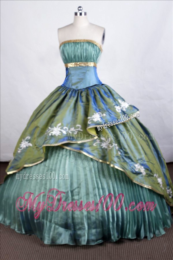Embroidered Olive Green Quinceanera Dress with Pleats and Frills
