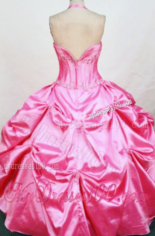 Rose Pink Halter Beaded Ruching Pick Ups Discount Sweet Sixteen Dresses