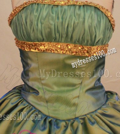 Olive Green Strapless Beaded Ruching Appliques Sweet Sixteen Dresses