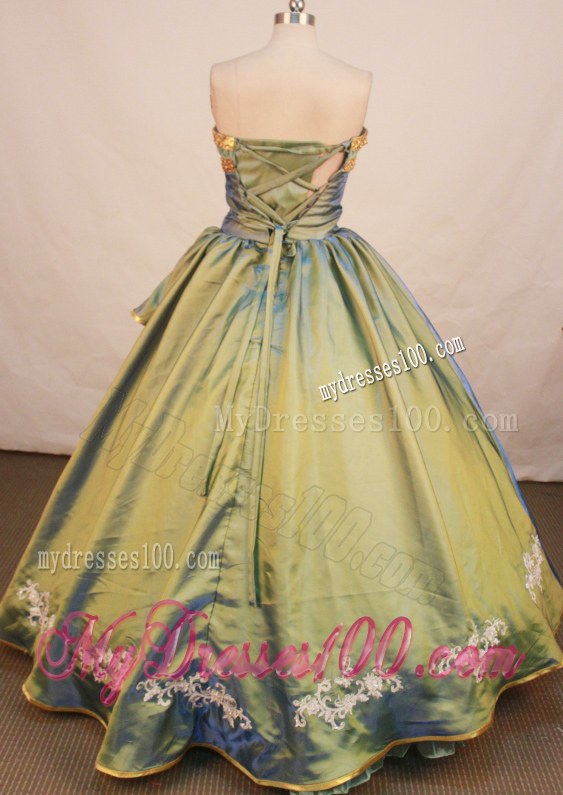 Olive Green Strapless Beaded Ruching Appliques Sweet Sixteen Dresses