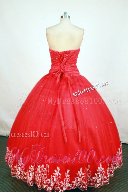 Fitted Strapless Appliques Red Quinceneara Dresses Floor-length Lace Up