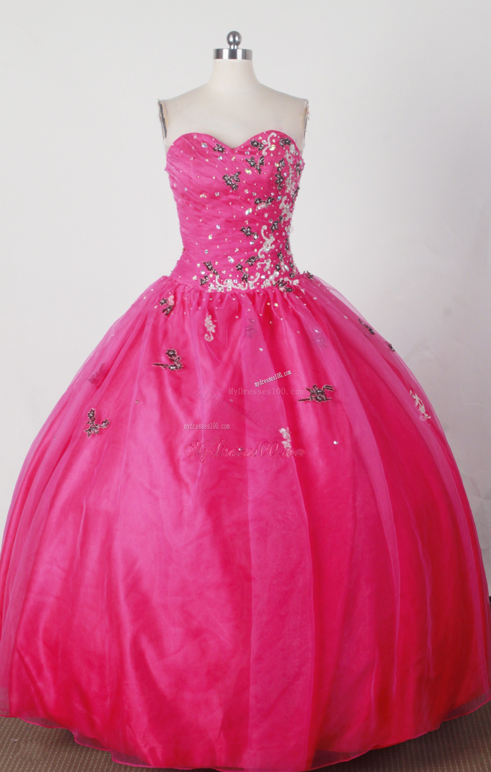 Black and White Appliques Decorate on Hot Pink Dresses 16
