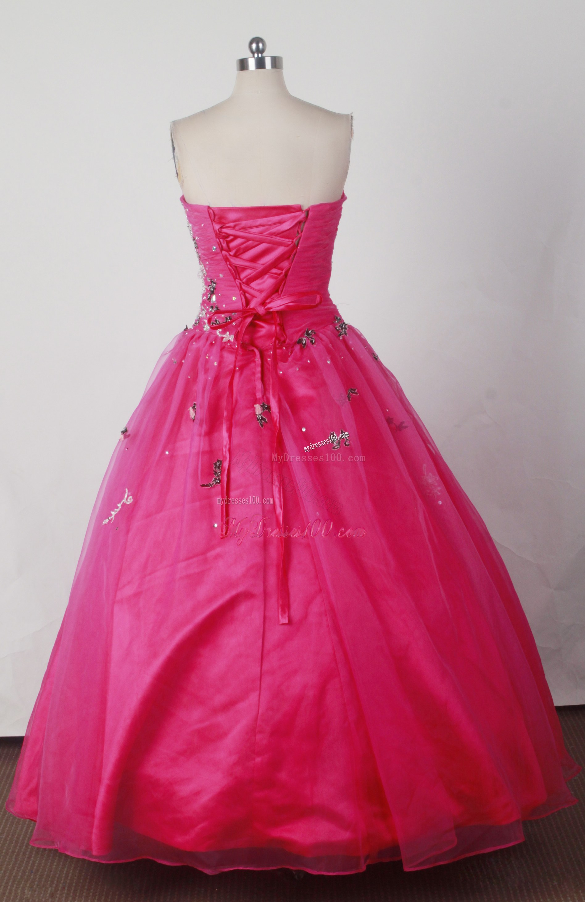 Black and White Appliques Decorate on Hot Pink Dresses 16