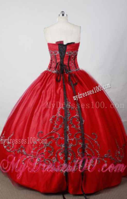 Puffy Corset Red Quinceanera Dress with Black Embellishment