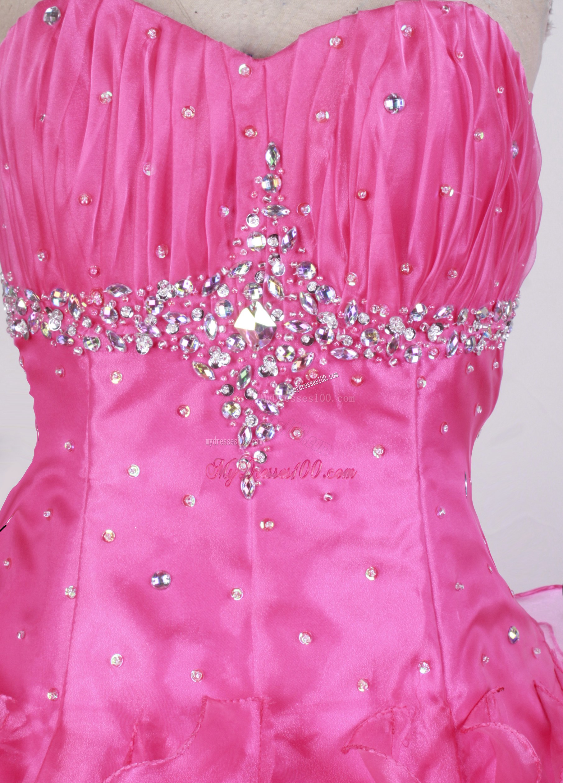 Beaded and Ruffled Sweet 16 Quinceanera Gown in Hot Pink