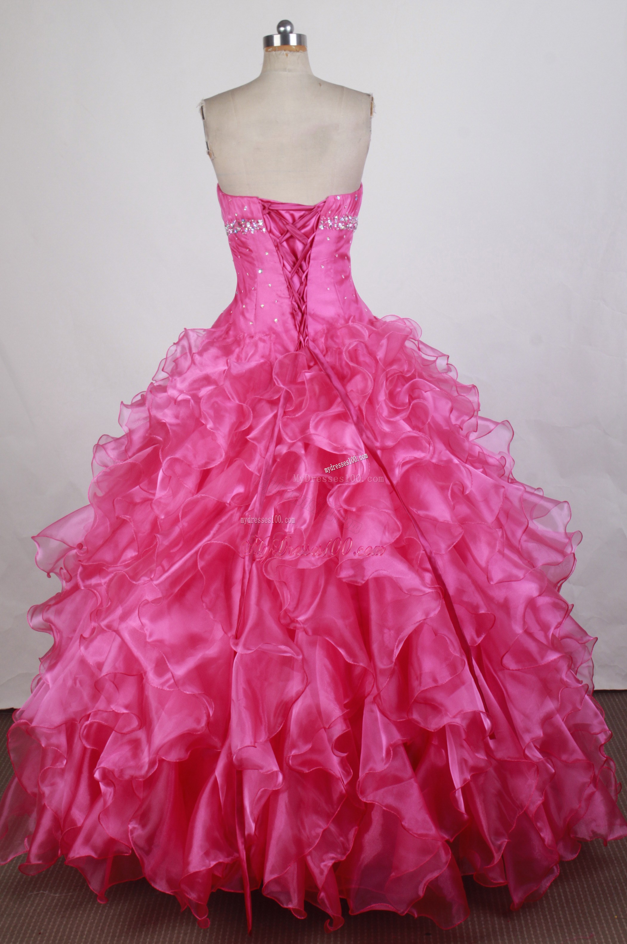 Beaded and Ruffled Sweet 16 Quinceanera Gown in Hot Pink