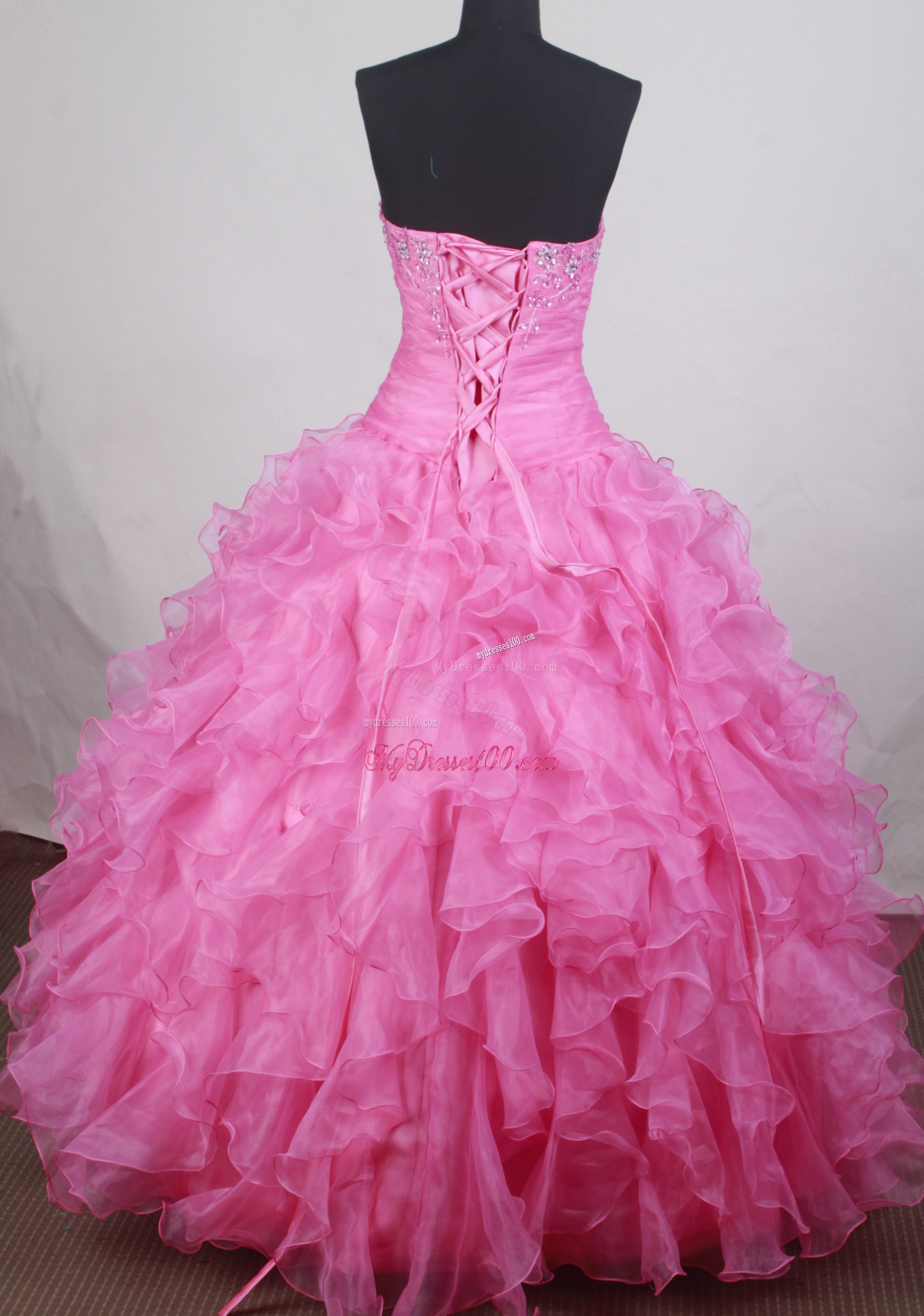 Hot Pink Quinceanera Dress with Beading and Puffy Ruffles
