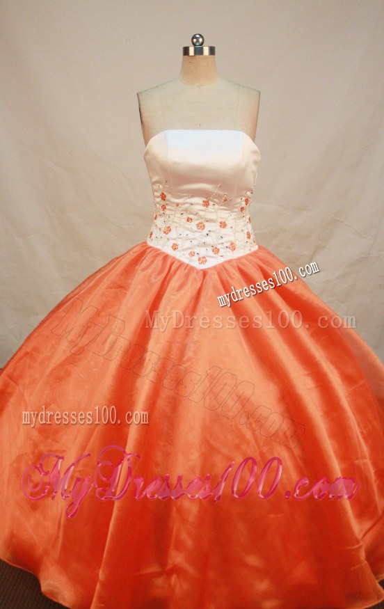 Appliques Decorate Waist White and Orange Quinceanera Dress