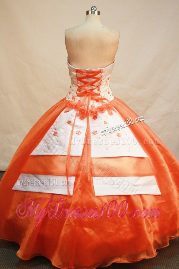 Appliques Decorate Waist White and Orange Quinceanera Dress