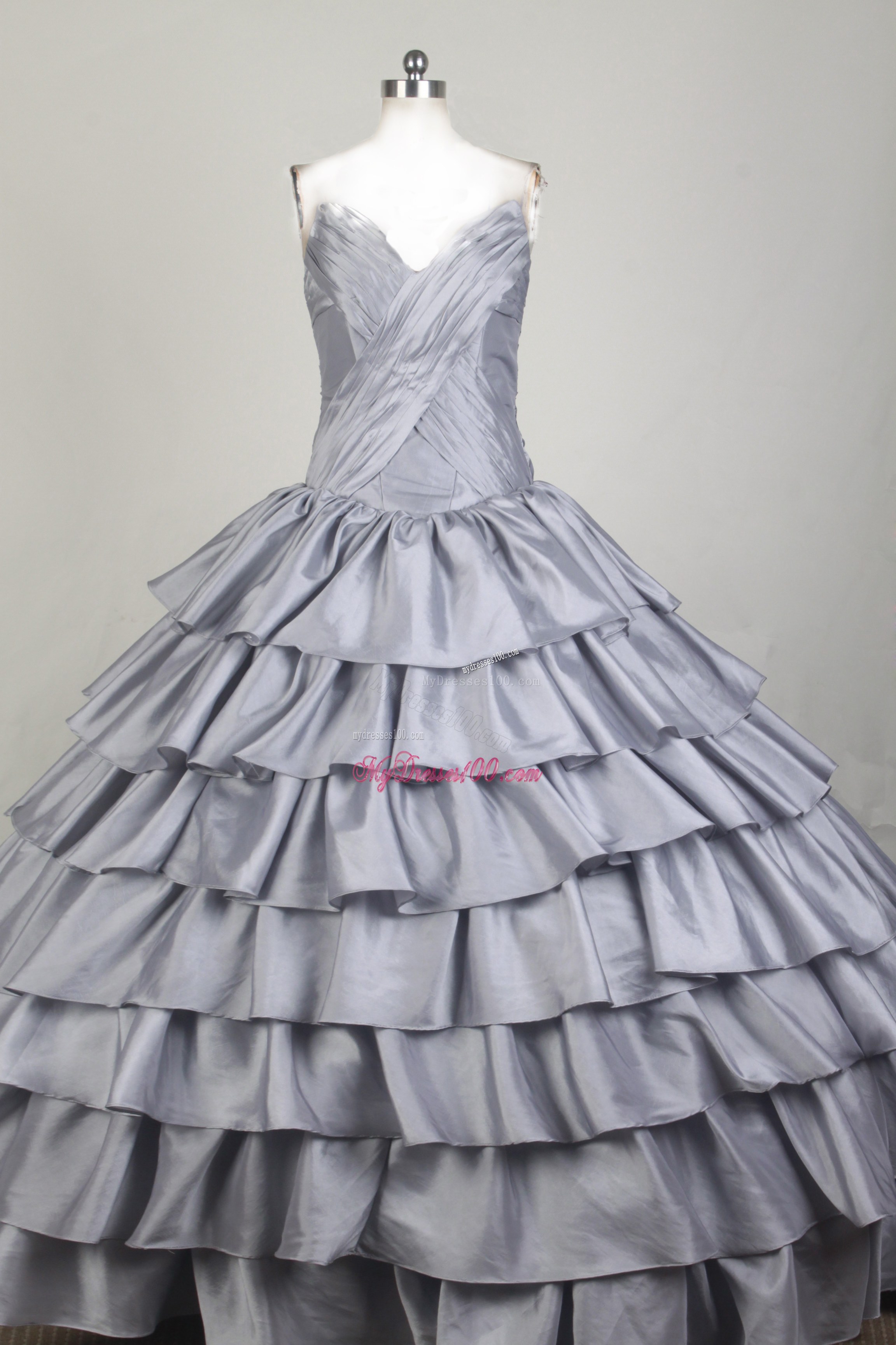 Low-key Ruched and Ruffled Layers Grey Dress for Quinceanera