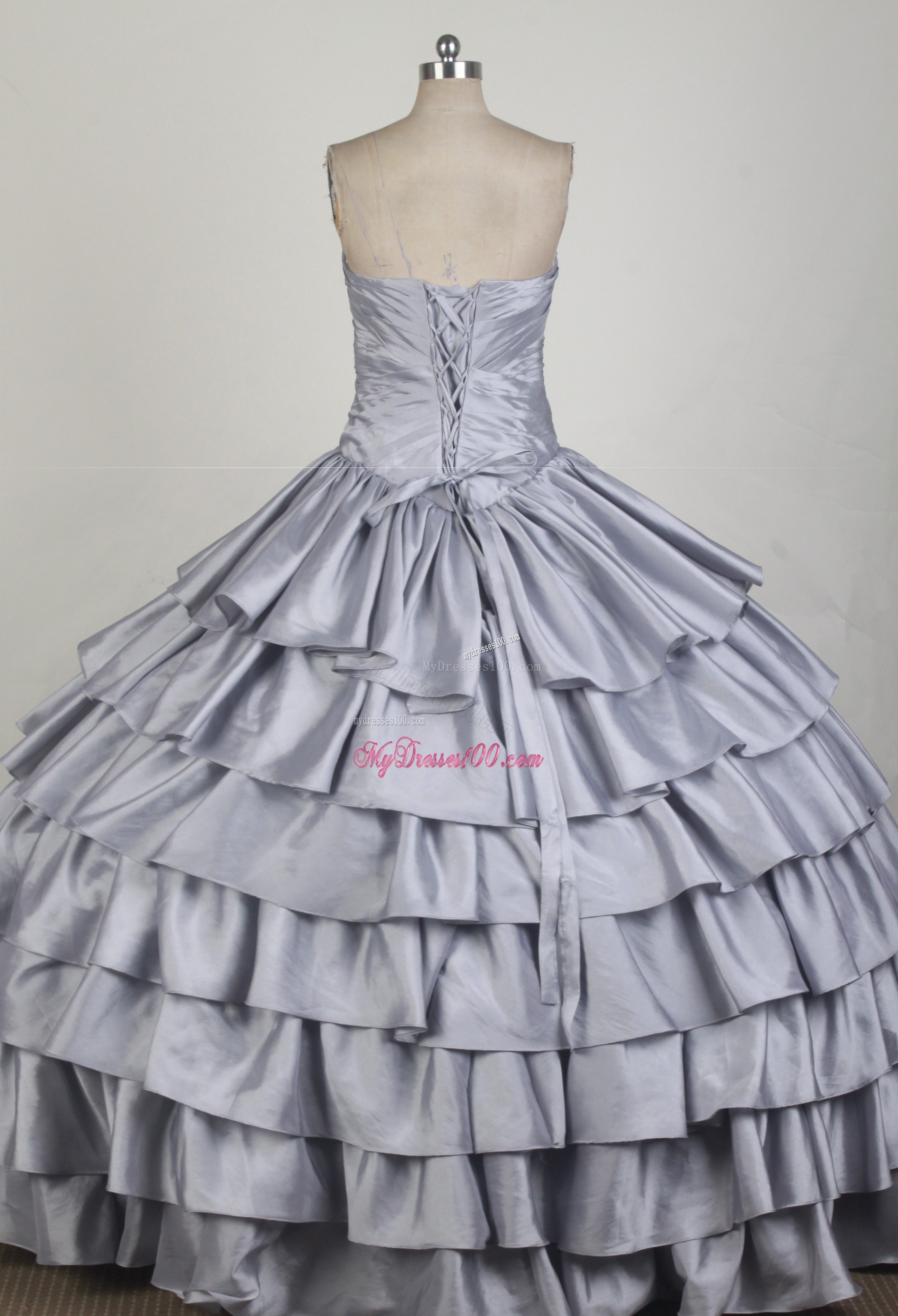 Low-key Ruched and Ruffled Layers Grey Dress for Quinceanera