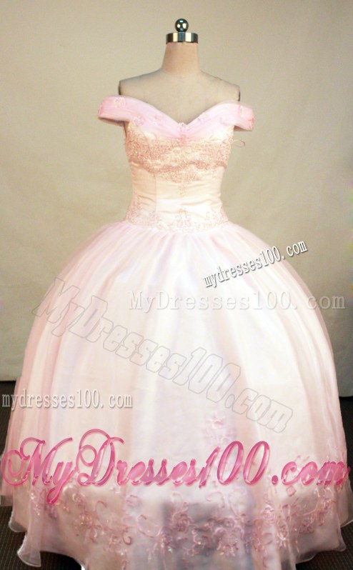 Baby Pink off-the-Shoulder Lace Hem Appliques Sweet 16 Dress