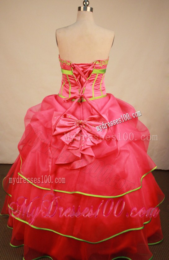 Hot pink Bowknot Back Quinceanera Dress with Yellow Green Hem