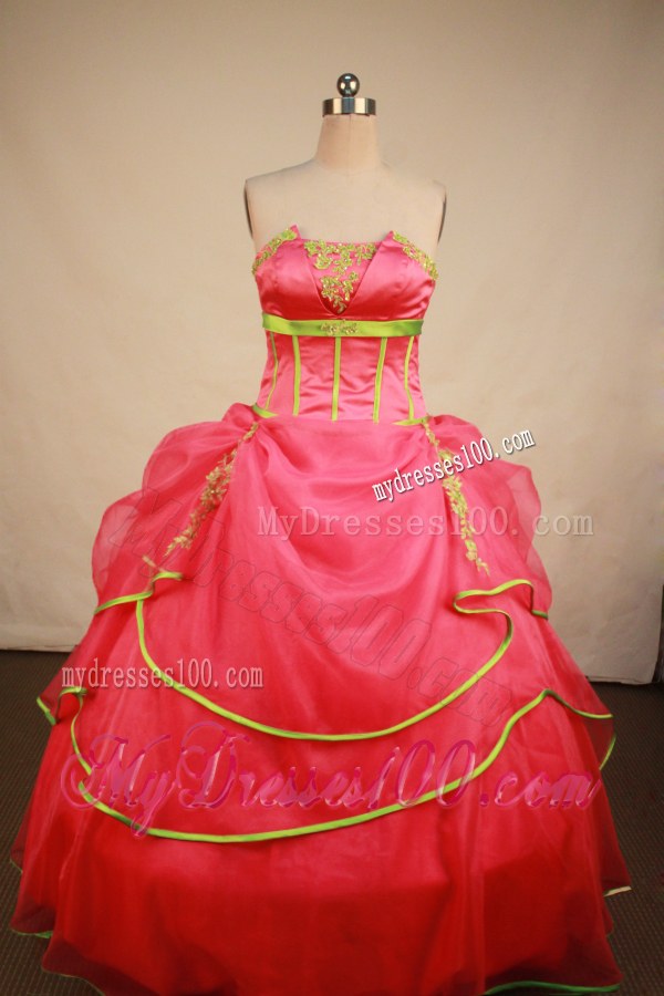 Hot pink Bowknot Back Quinceanera Dress with Yellow Green Hem