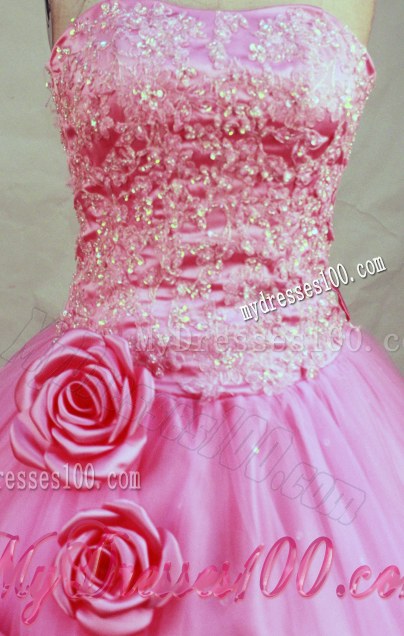 Handmade Flowers Appliques Hot Pink Quinceanera Dresses