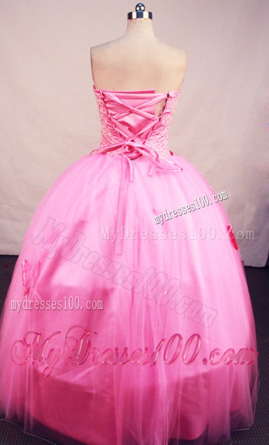 Handmade Flowers Appliques Hot Pink Quinceanera Dresses