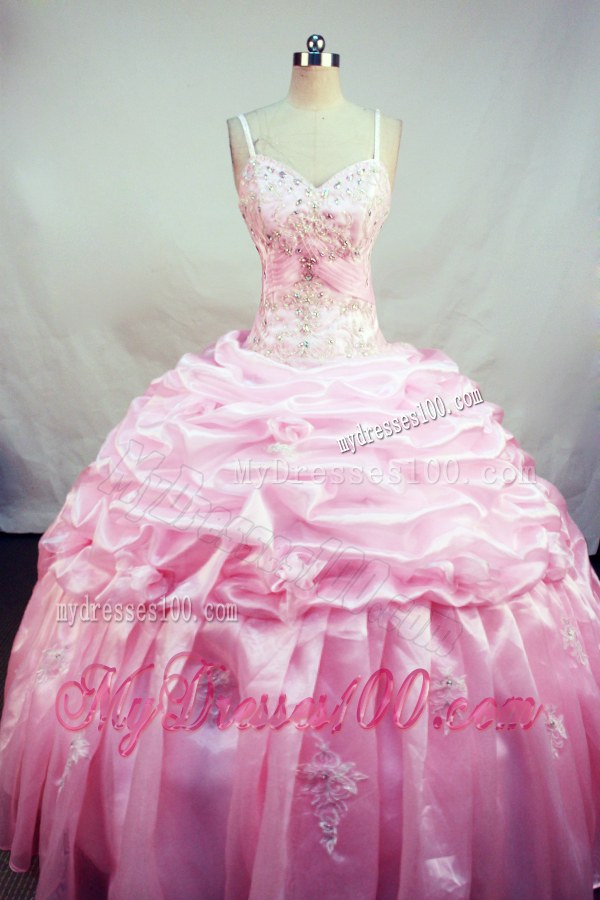 Baby Pink Spaghetti Straps Appliques Sweet 15 Party Dress Pick-ups