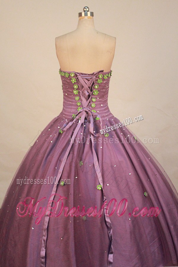 Purple Ball Gown Dresses 16 with Diamonds and Green Appliques