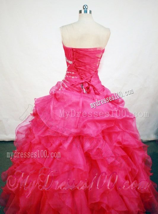 Hot Pink Ruching Beaded Ruffled Layers Organza Sweet 15 Dresses