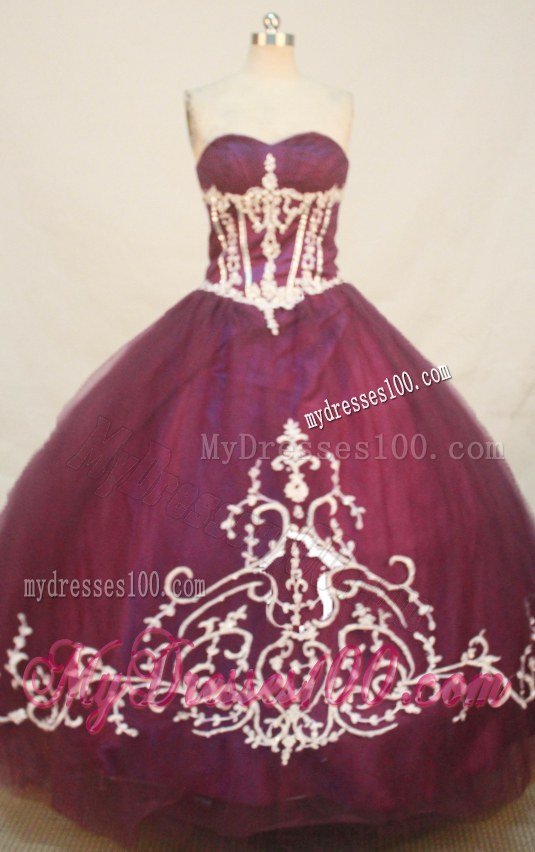 Burgundy Sweetheart Floor Length Quinceanera Dress with Big Appliques